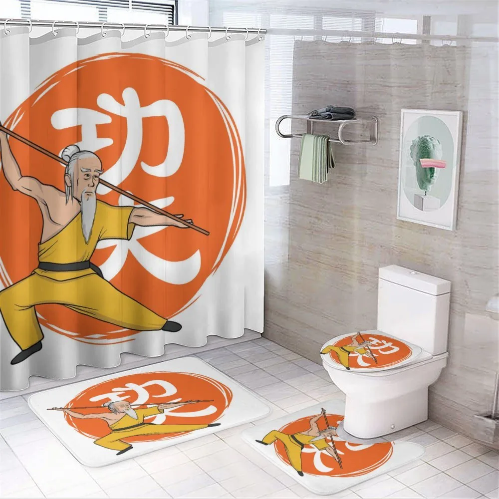 Shaolin Monk in Wushu Pose — 4-Piece Bathroom Set preview
