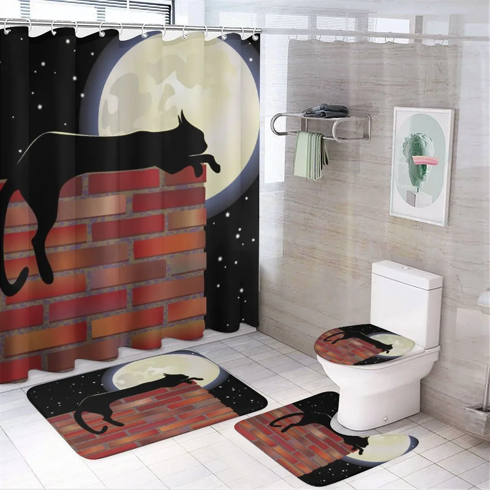 Sillhouette Cat Resting — 4-Piece Bathroom Set preview