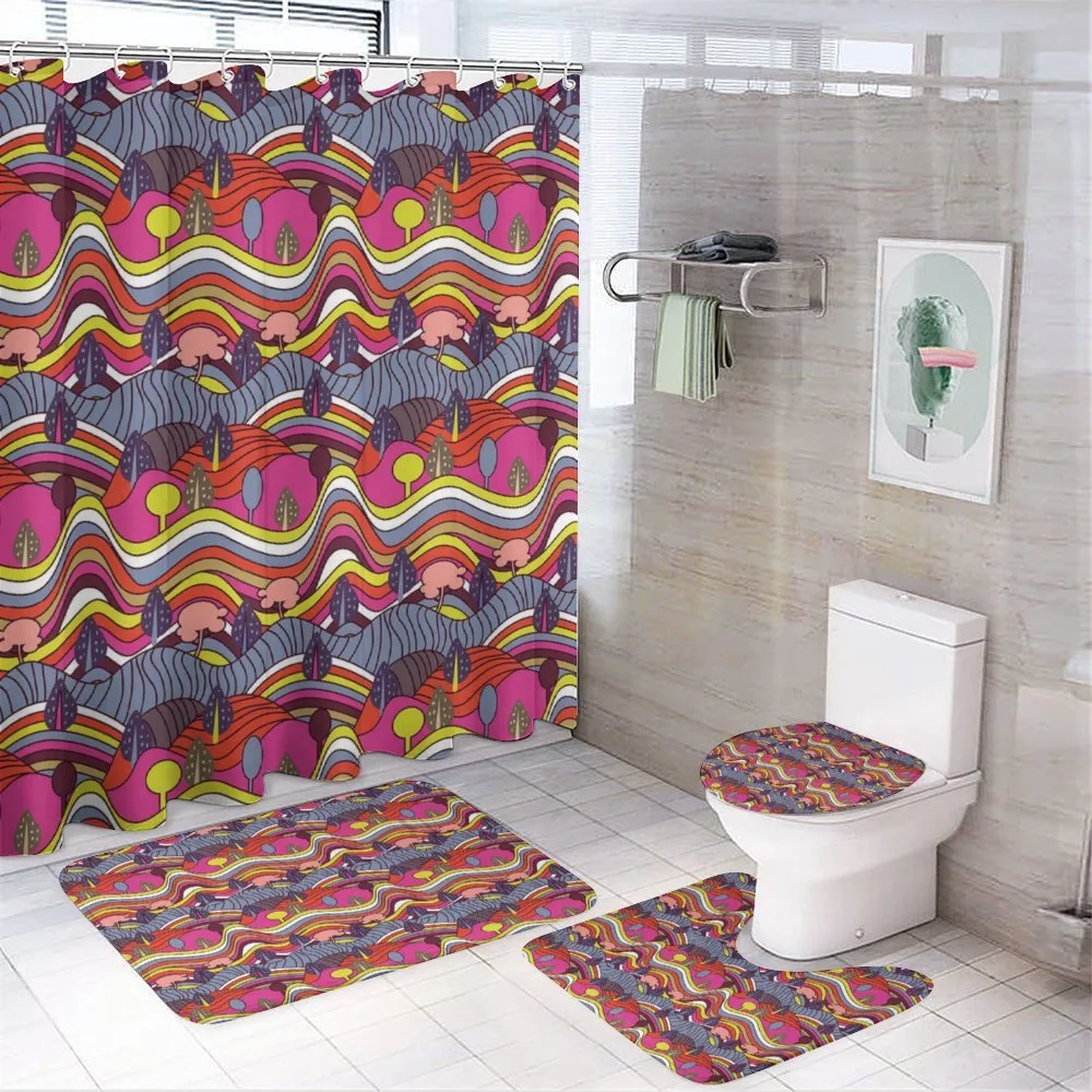 Vivid Doodle Landscape — 4-Piece Bathroom Set preview