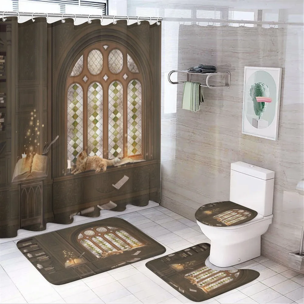 Medieval Library Cat — 4-Piece Bathroom Set preview