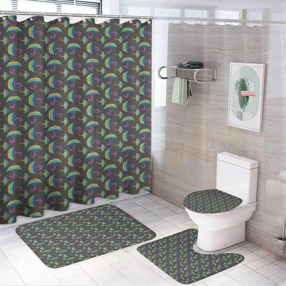 Ornate Rainbow Umbrellas — 4-Piece Bathroom Set preview