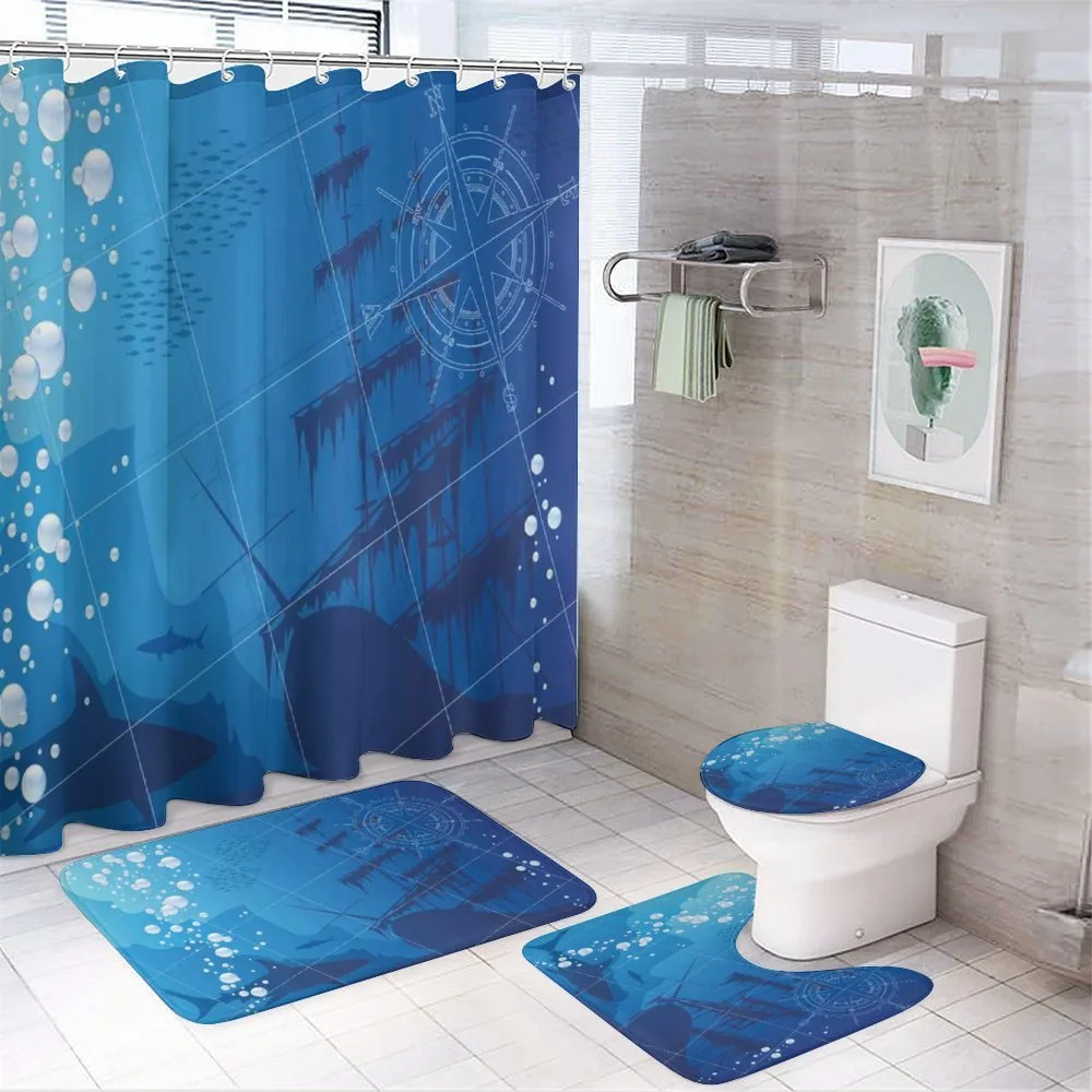 Sharks Ship Compass — 4-Piece Bathroom Set preview