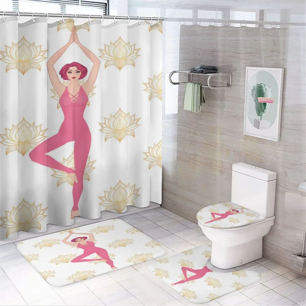 Woman Doing Yoga Lotus Petal — 4-Piece Bathroom Set preview