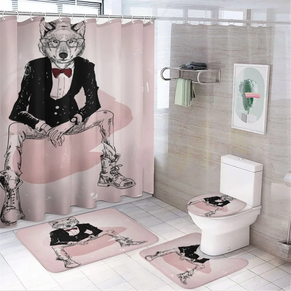 Hipster Wild Wolf Glasses — 4-Piece Bathroom Set preview