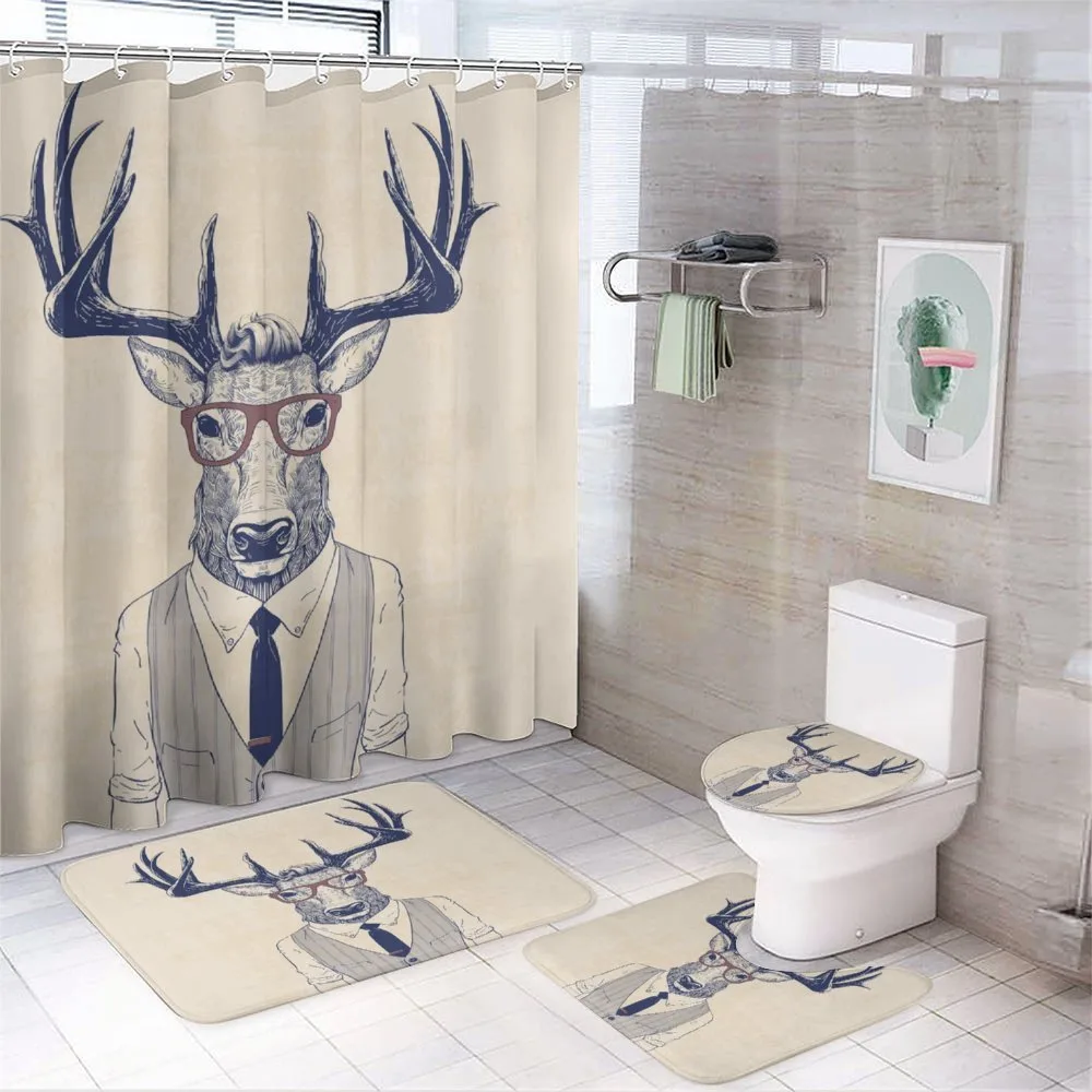 Humanized Manly Deer Art 4-Piece Bathroom Set product video