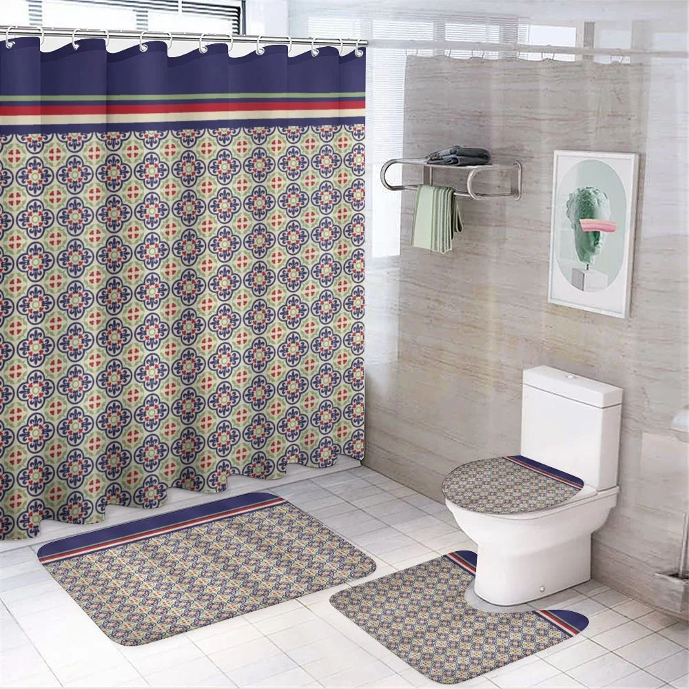 Azulejo Inspired Tile Like Pattern — 4-Piece Bathroom Set preview