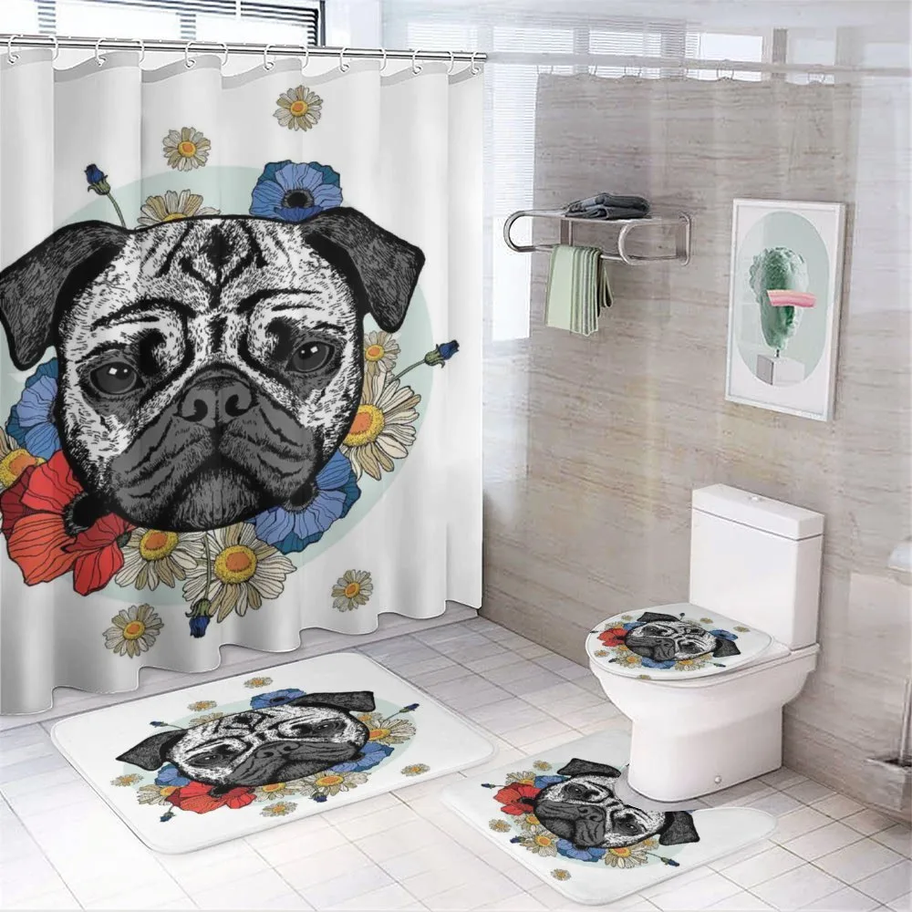 Dog Sketch with Flowers — 4-Piece Bathroom Set preview
