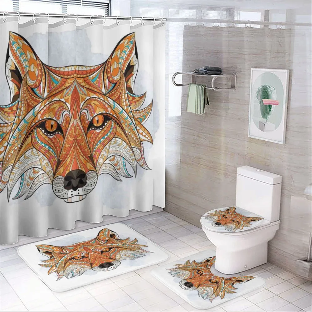 Geometric Fox Portrait — 4-Piece Bathroom Set preview
