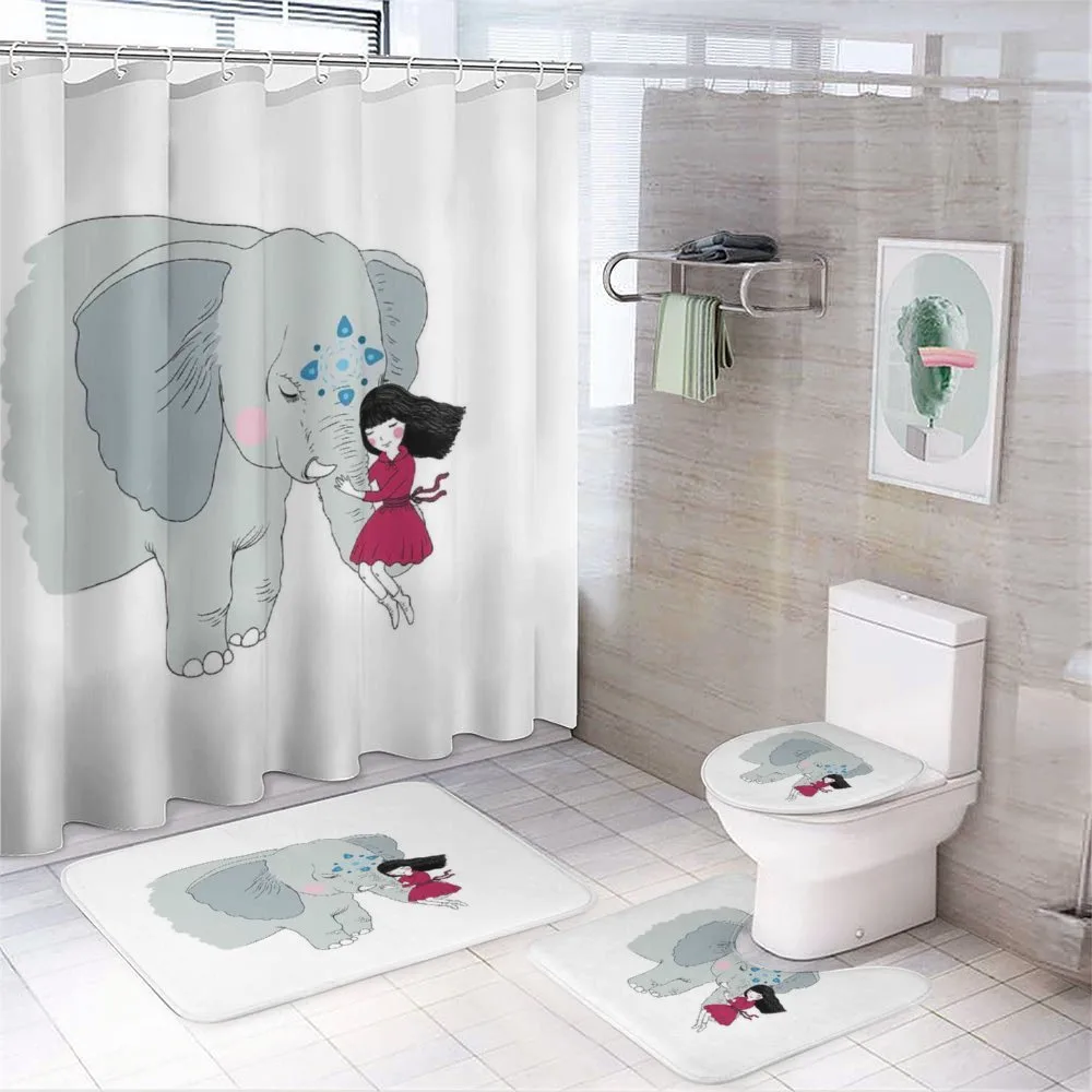 Girl on Trunk of Elephant — 4-Piece Bathroom Set preview