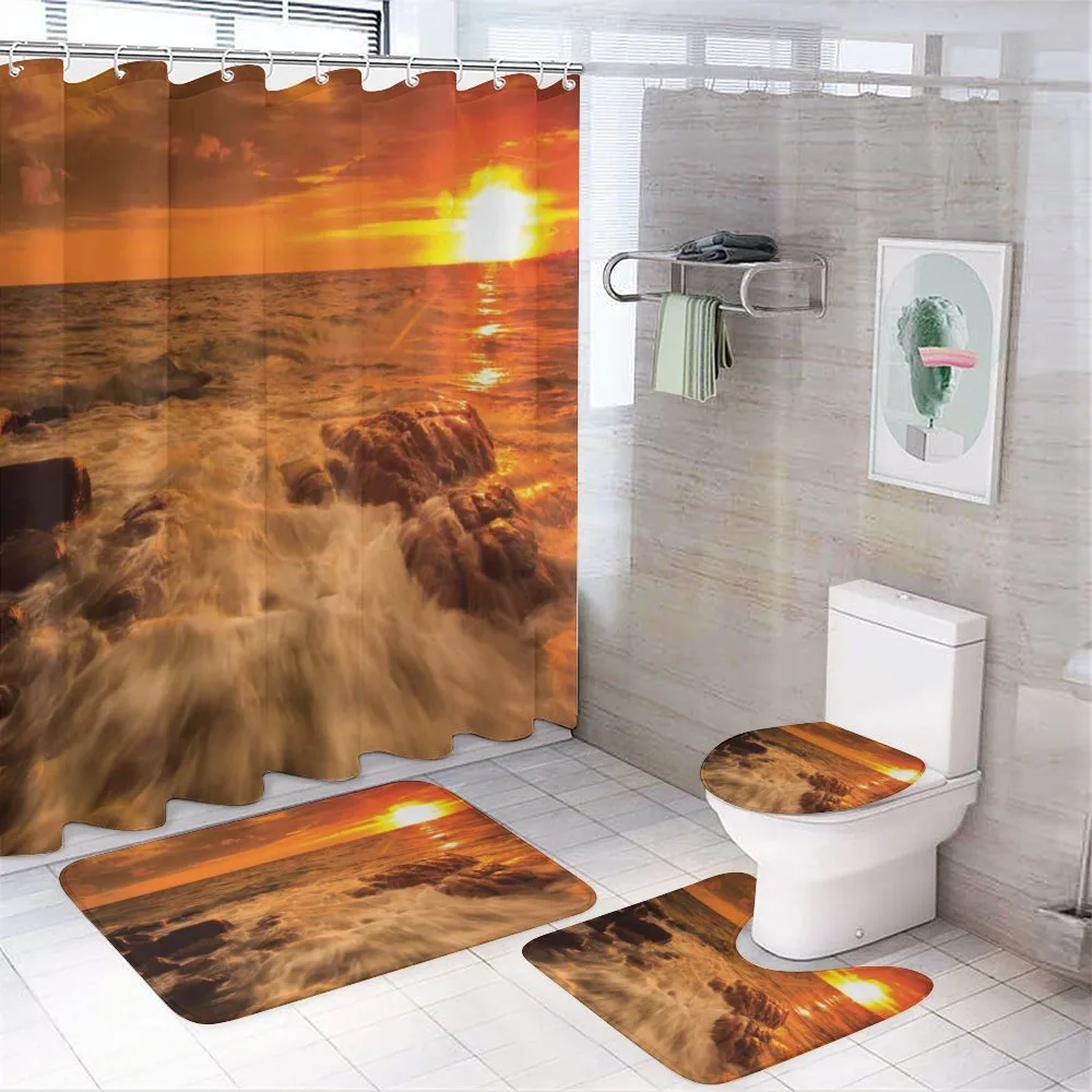 Ocean with Rocks at Sunset — 4-Piece Bathroom Set preview