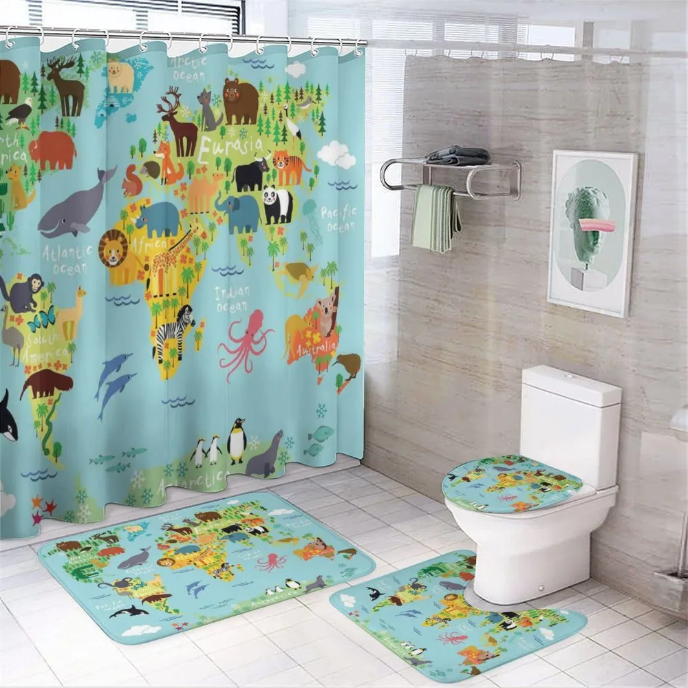Animal Map of the World — 4-Piece Bathroom Set preview