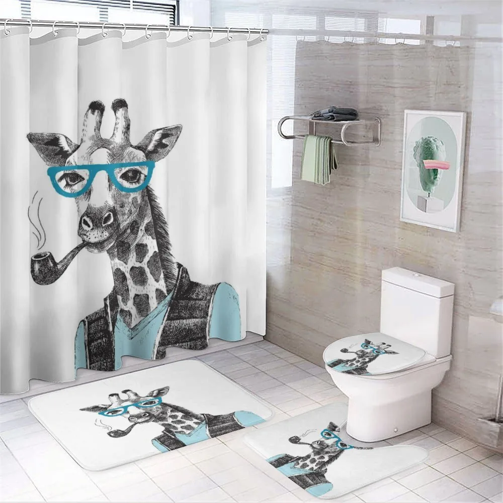 Funny Giraffe with Pipe — 4-Piece Bathroom Set preview