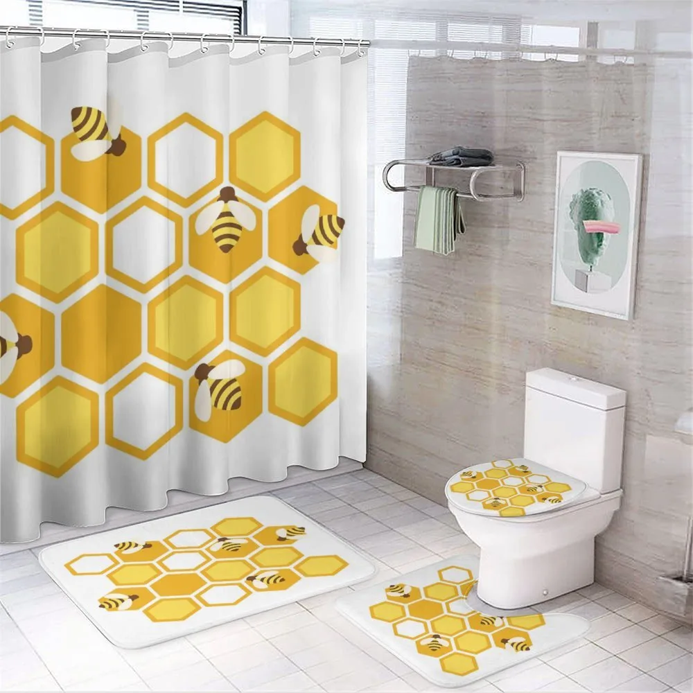 Geometric Honeycomb Bees — 4-Piece Bathroom Set preview