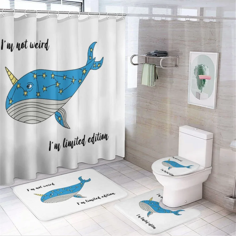 Hand Drawn Blue Whale — 4-Piece Bathroom Set preview