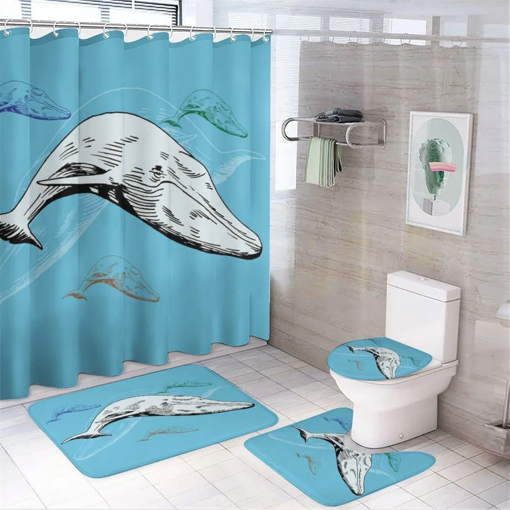 Ocean Whales Hand Drawn — 4-Piece Bathroom Set preview