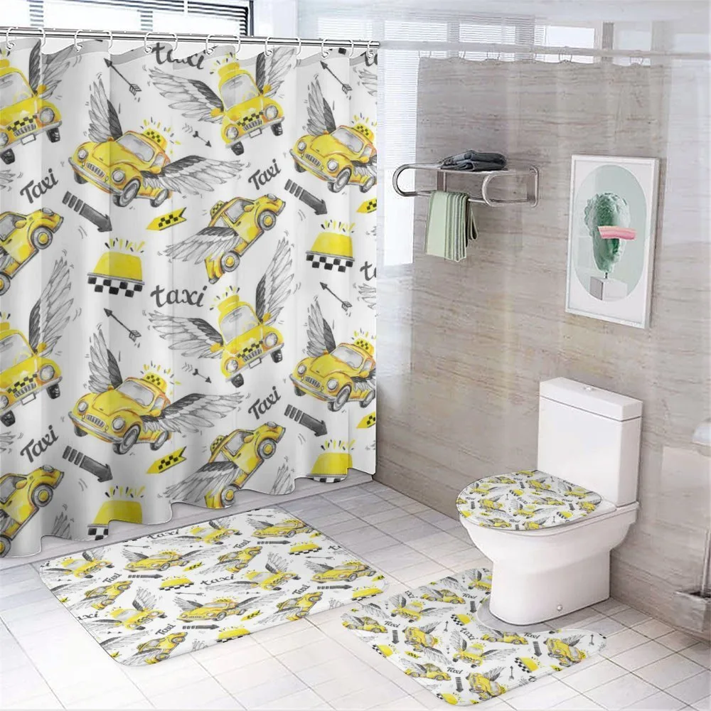Watercolor Flying Taxis — 4-Piece Bathroom Set preview