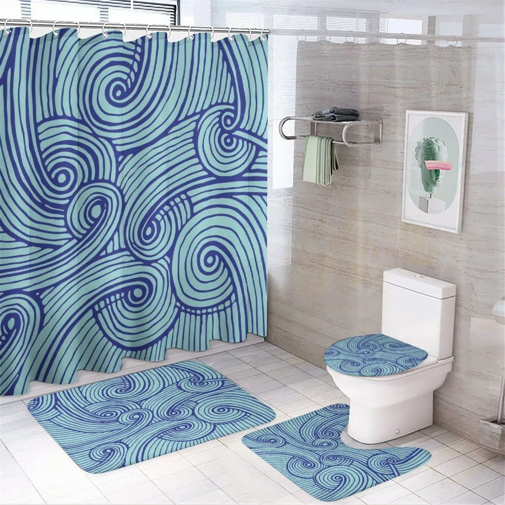 Abstract Spirals Wavy Ocean — 4-Piece Bathroom Set preview