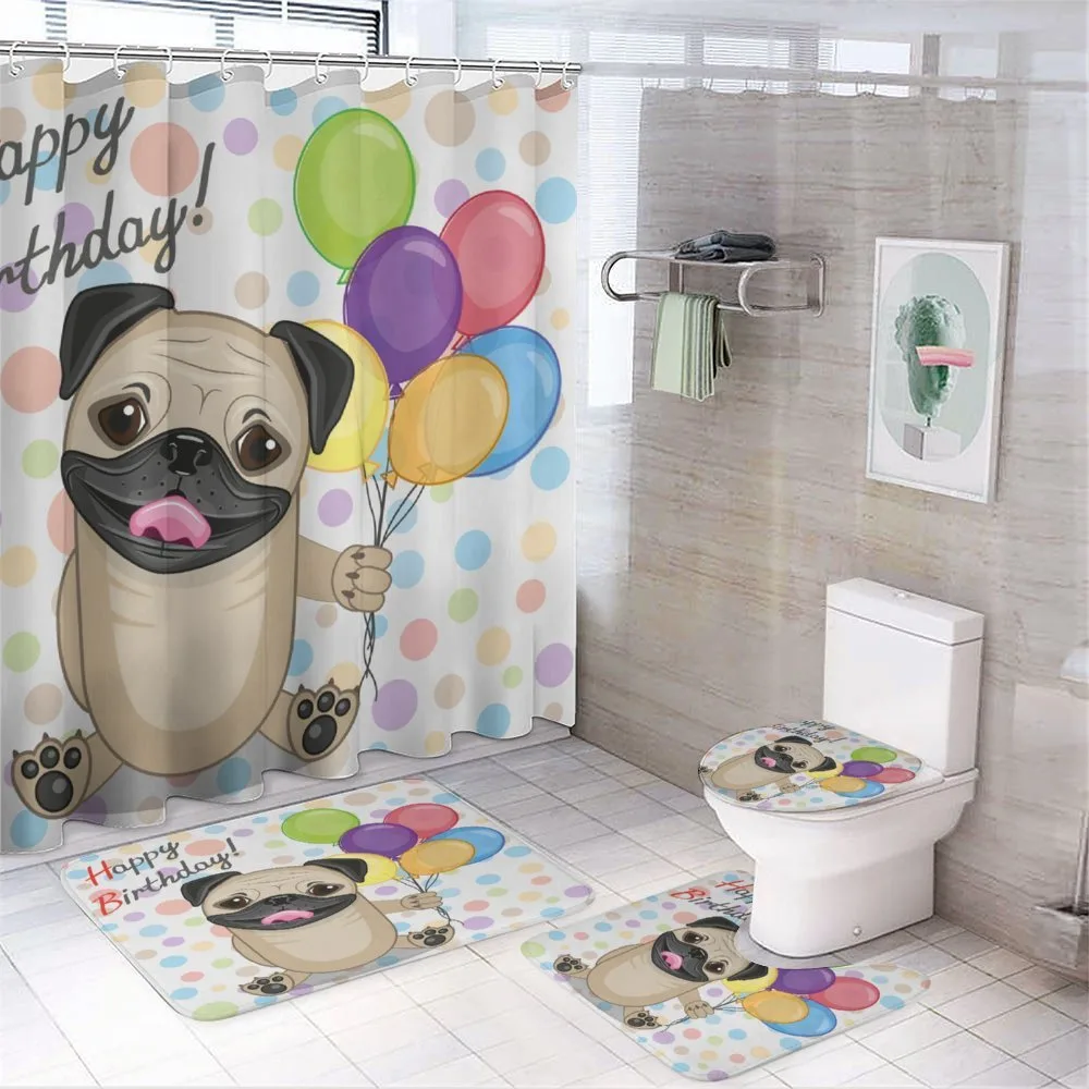 Birthday Pug Dog — 4-Piece Bathroom Set preview