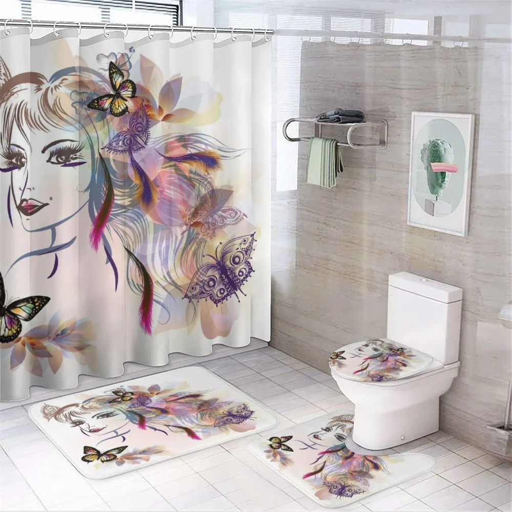 Butterflies with Girl 4-Piece Bathroom Set product video