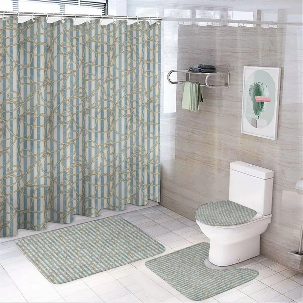 Swirling Ropes on Stripes — 4-Piece Bathroom Set preview