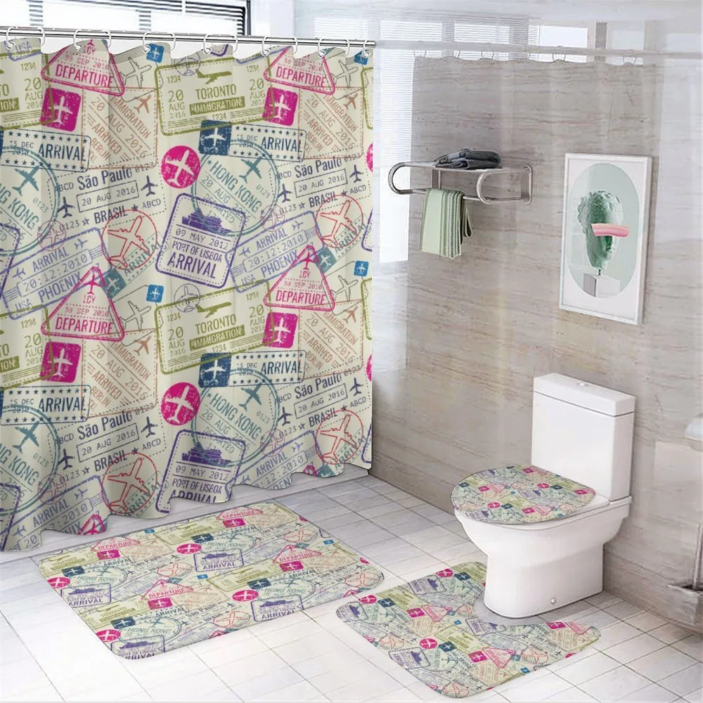 Passport Stamps Cities — 4-Piece Bathroom Set preview