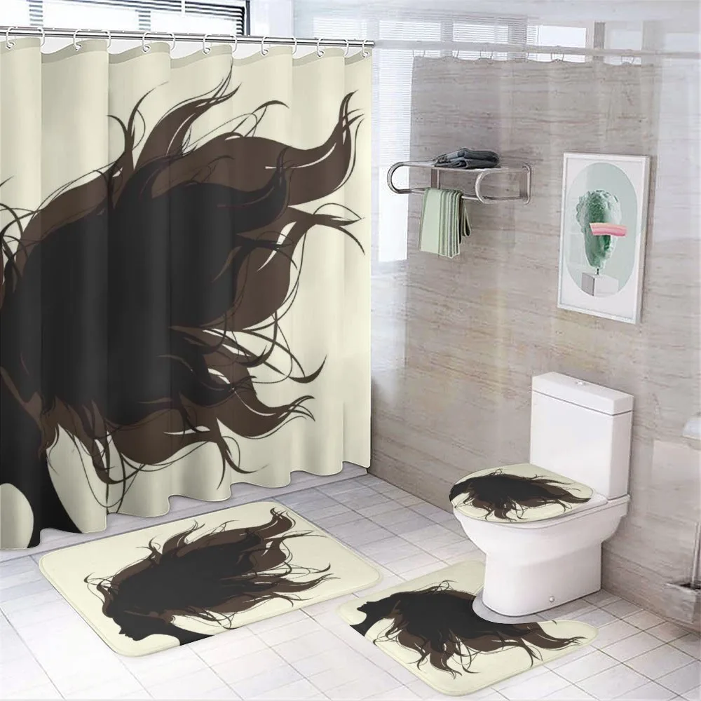 Fuzzy Hair Silhouette — 4-Piece Bathroom Set preview