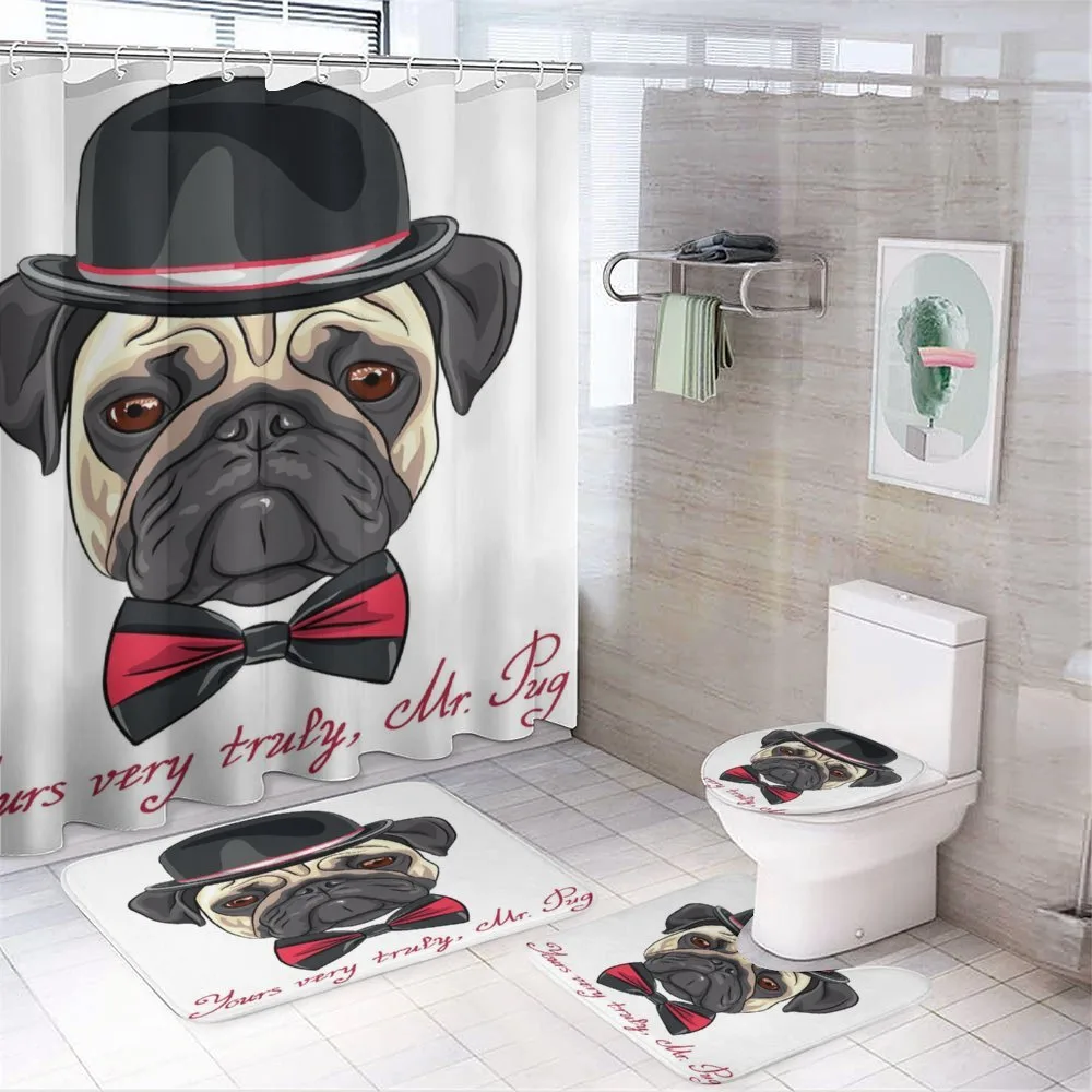 Hipster Frowning Dog Sketch — 4-Piece Bathroom Set preview