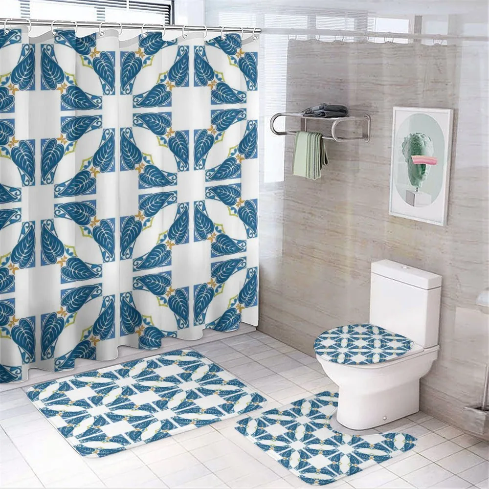 Moroccan Blue Leaves — 4-Piece Bathroom Set preview