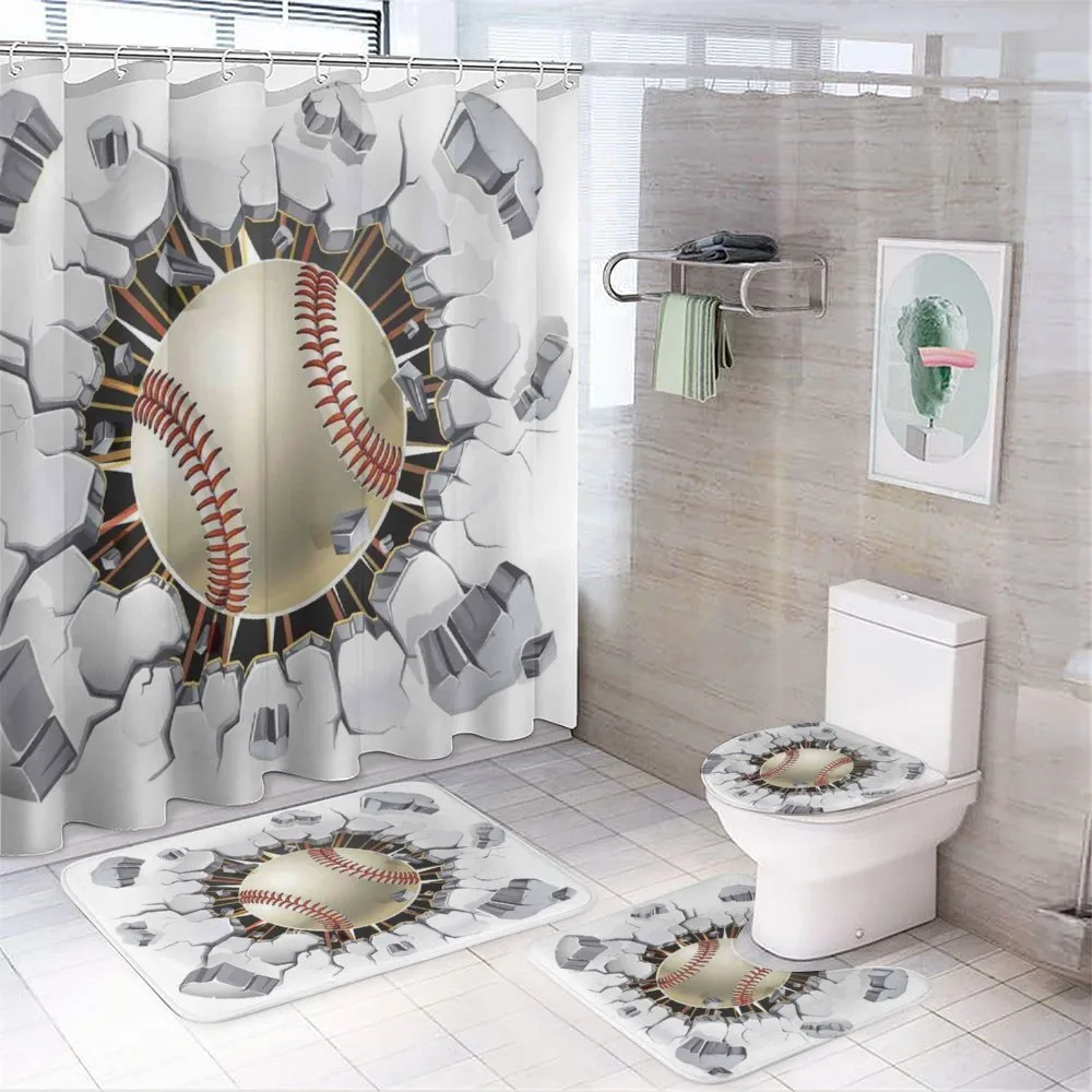 Baseball Wall Concrete — 4-Piece Bathroom Set preview