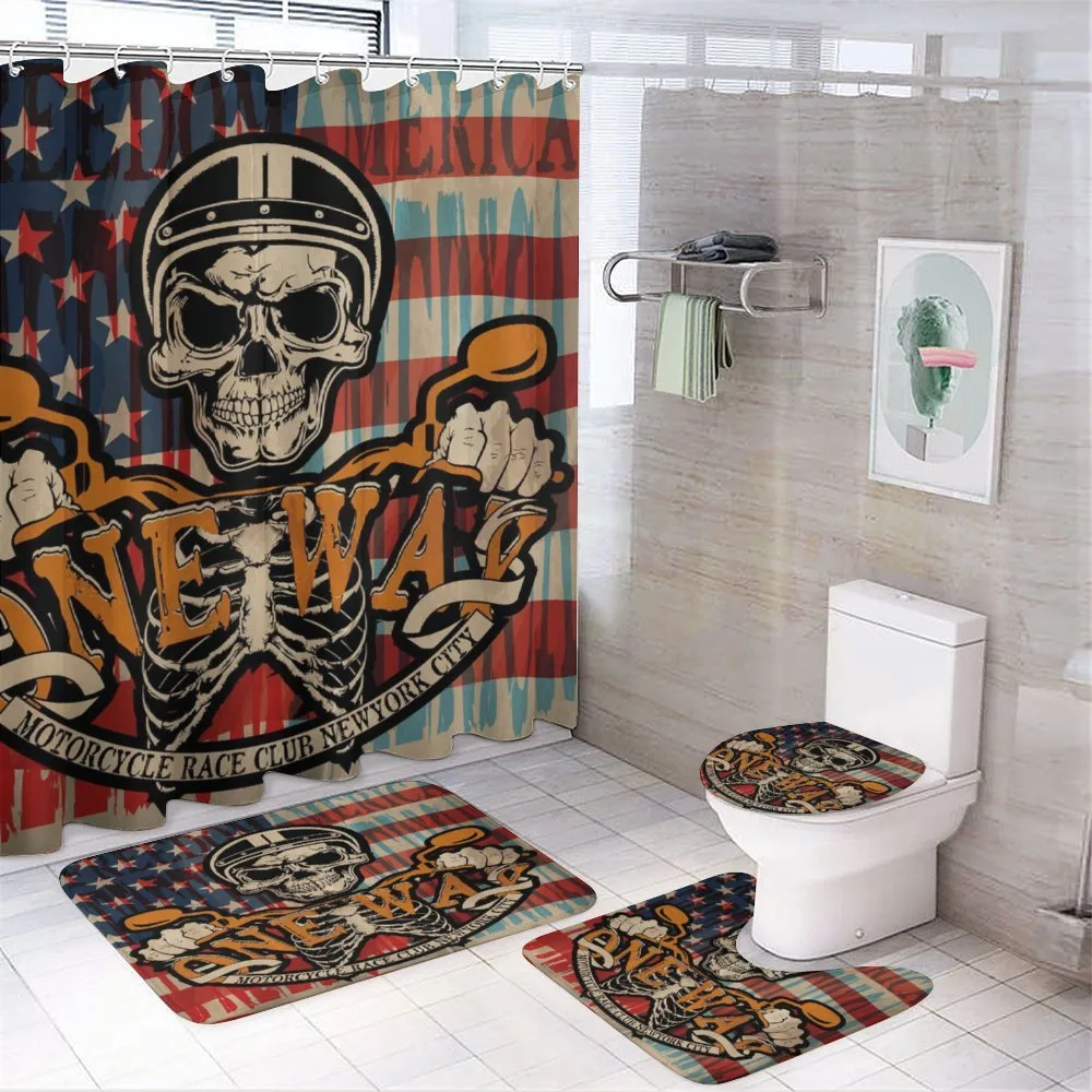 Biker Skull American Flag — 4-Piece Bathroom Set preview