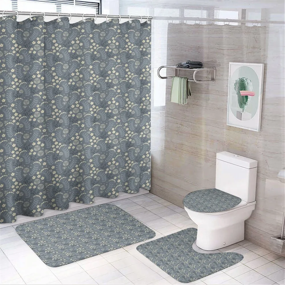Greyscale Simplistic Flowers — 4-Piece Bathroom Set preview