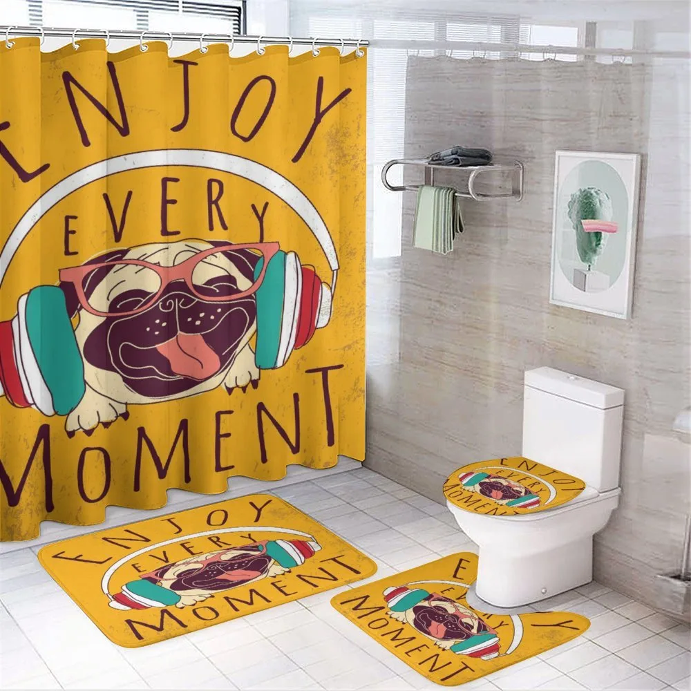 Happy Dog Listening Music — 4-Piece Bathroom Set preview