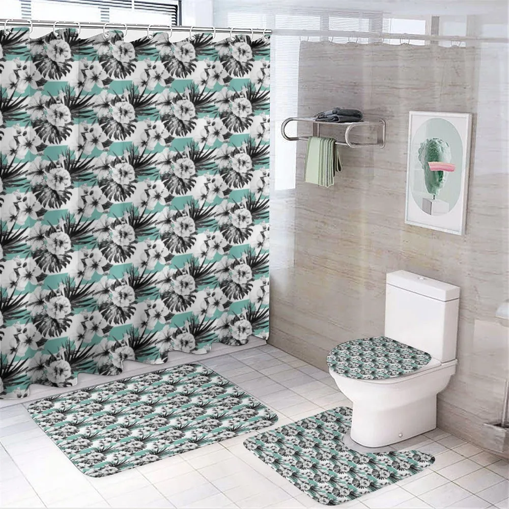 Watercolor Hibiscus Stripes — 4-Piece Bathroom Set preview