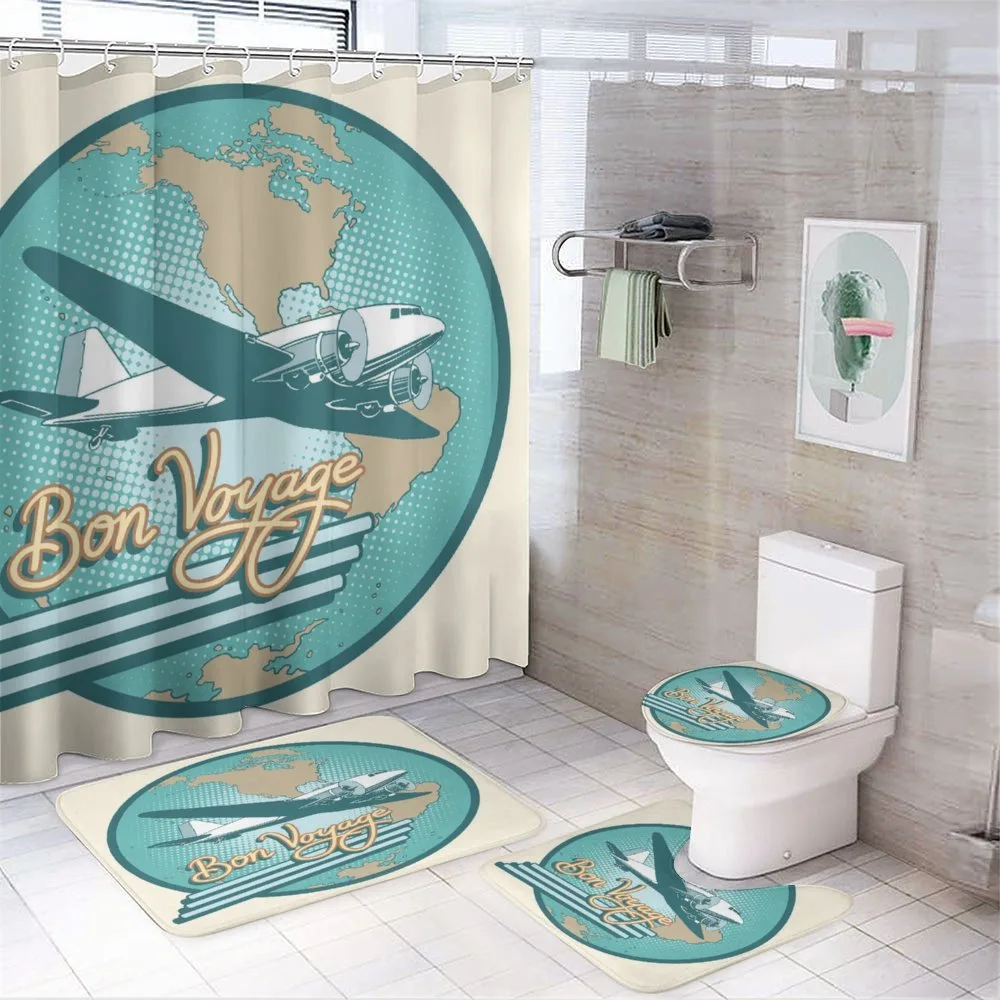 Bon Voyage and Retro Plane — 4-Piece Bathroom Set preview