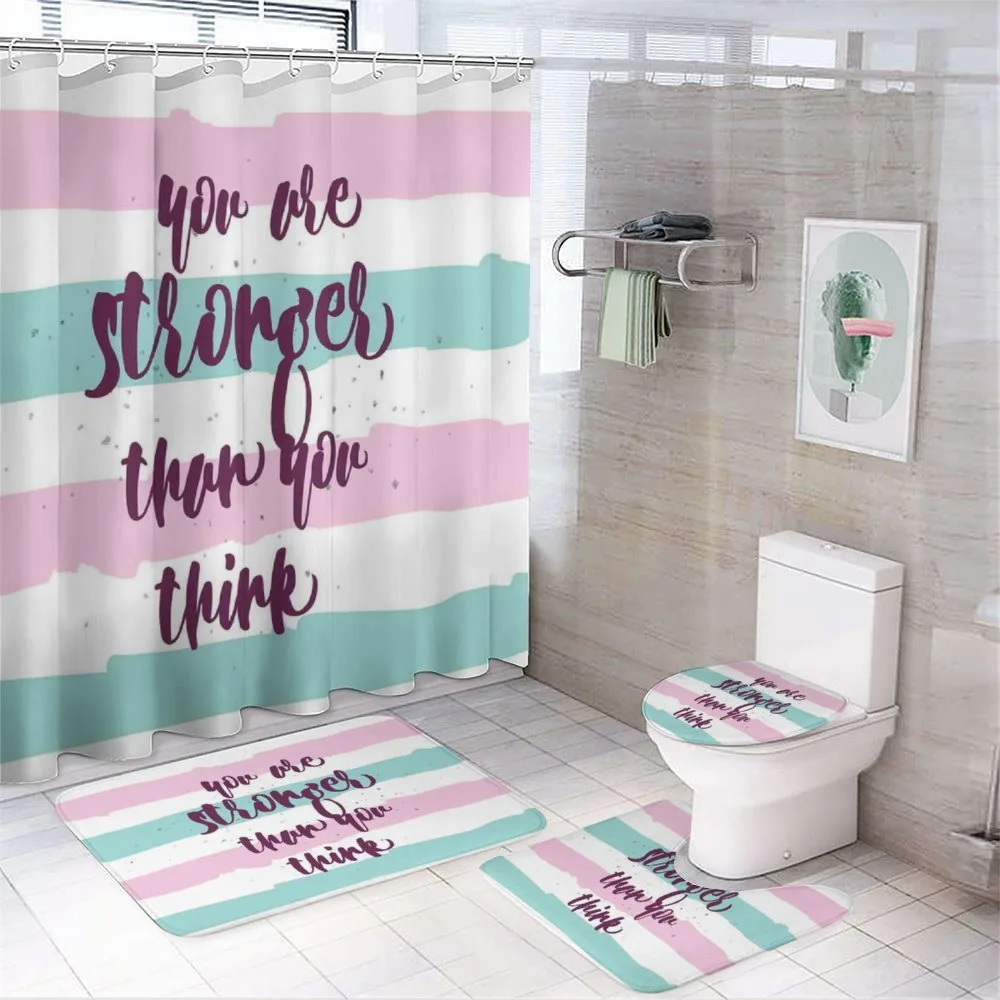Watercolor Stripes Typography — 4-Piece Bathroom Set preview