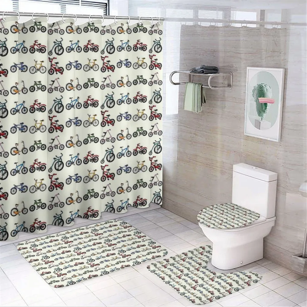 Colorful Bicycles Pattern — 4-Piece Bathroom Set preview