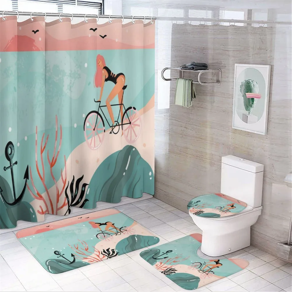 Woman Cycling in Sea — 4-Piece Bathroom Set preview