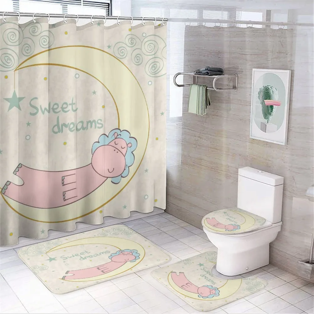 Cartoon Hippo Sleeping 4-Piece Bathroom Set product video
