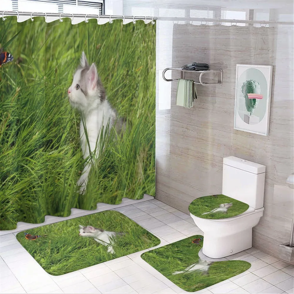 Cat and Butterfly — 4-Piece Bathroom Set preview