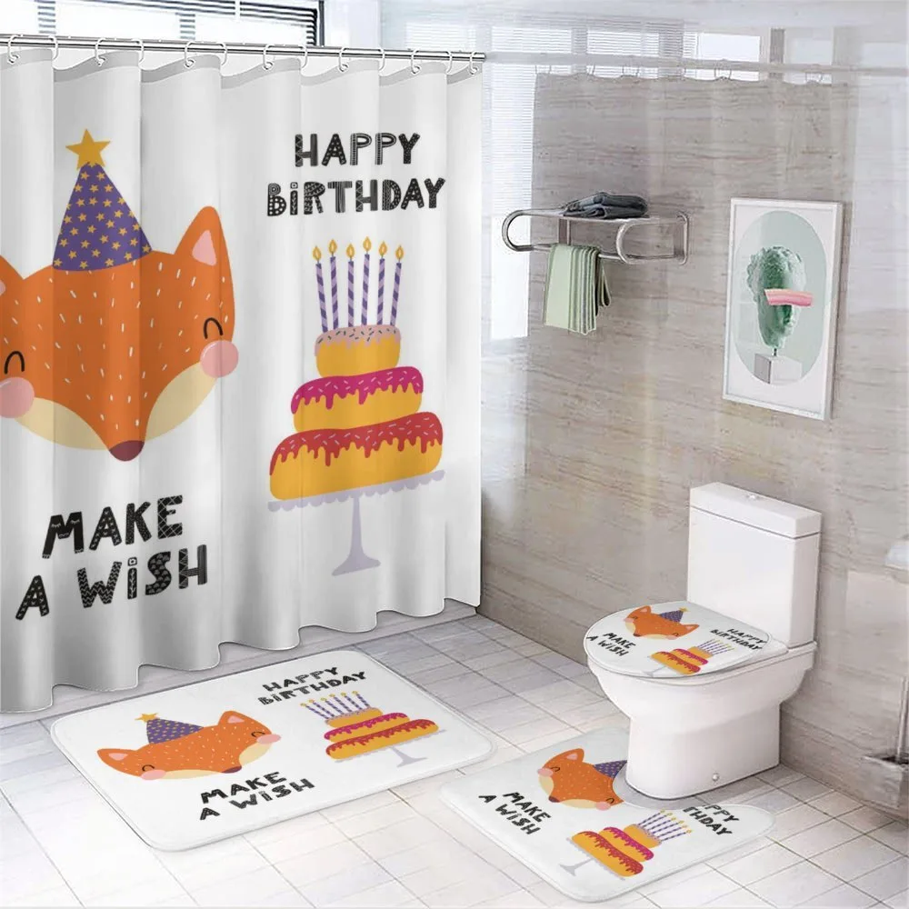 Fox in Birthday Hat Make a Wish — 4-Piece Bathroom Set preview