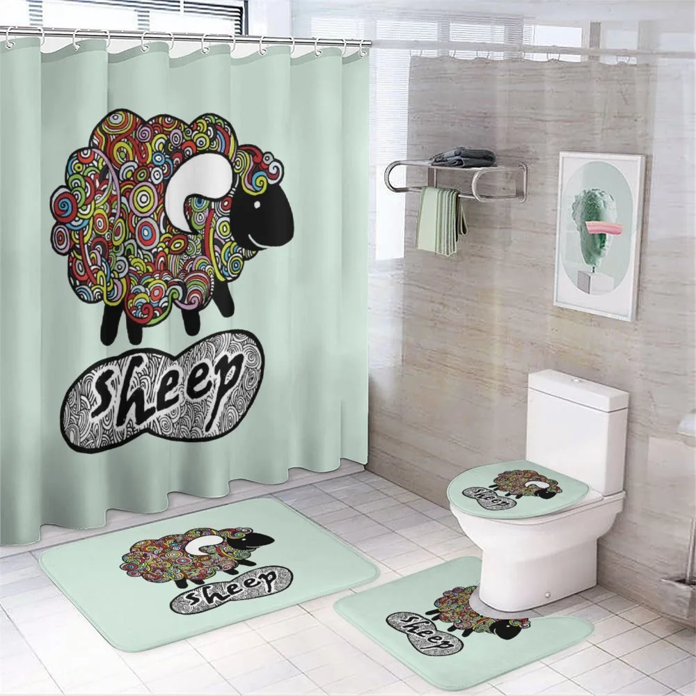 Hipster Doodle Fun Sheep — 4-Piece Bathroom Set preview