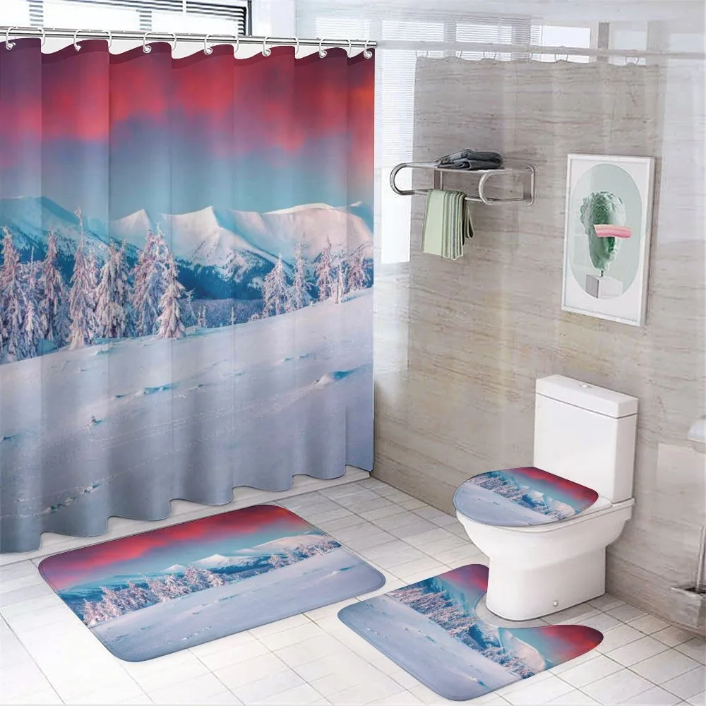 Sunset Snowy Winter 4-Piece Bathroom Set product video
