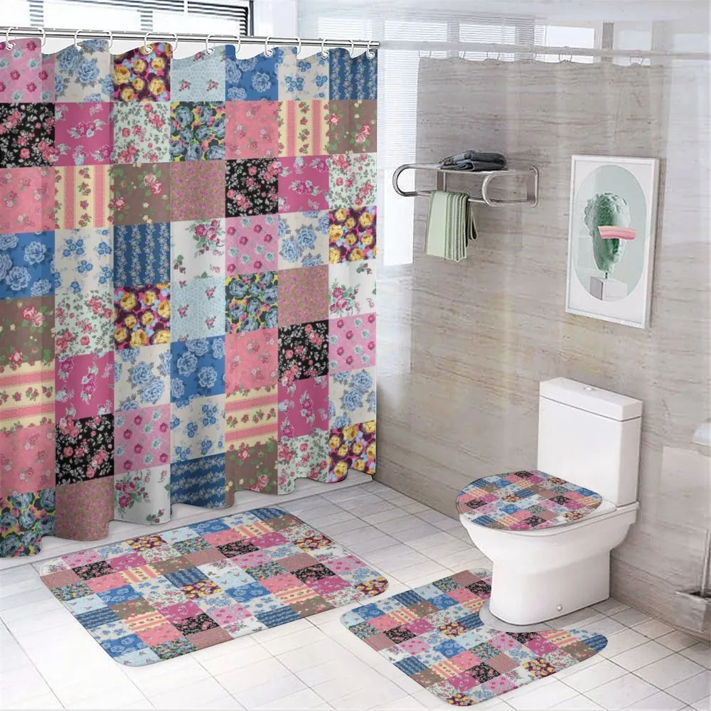 Checkered Squares — 4-Piece Bathroom Set preview