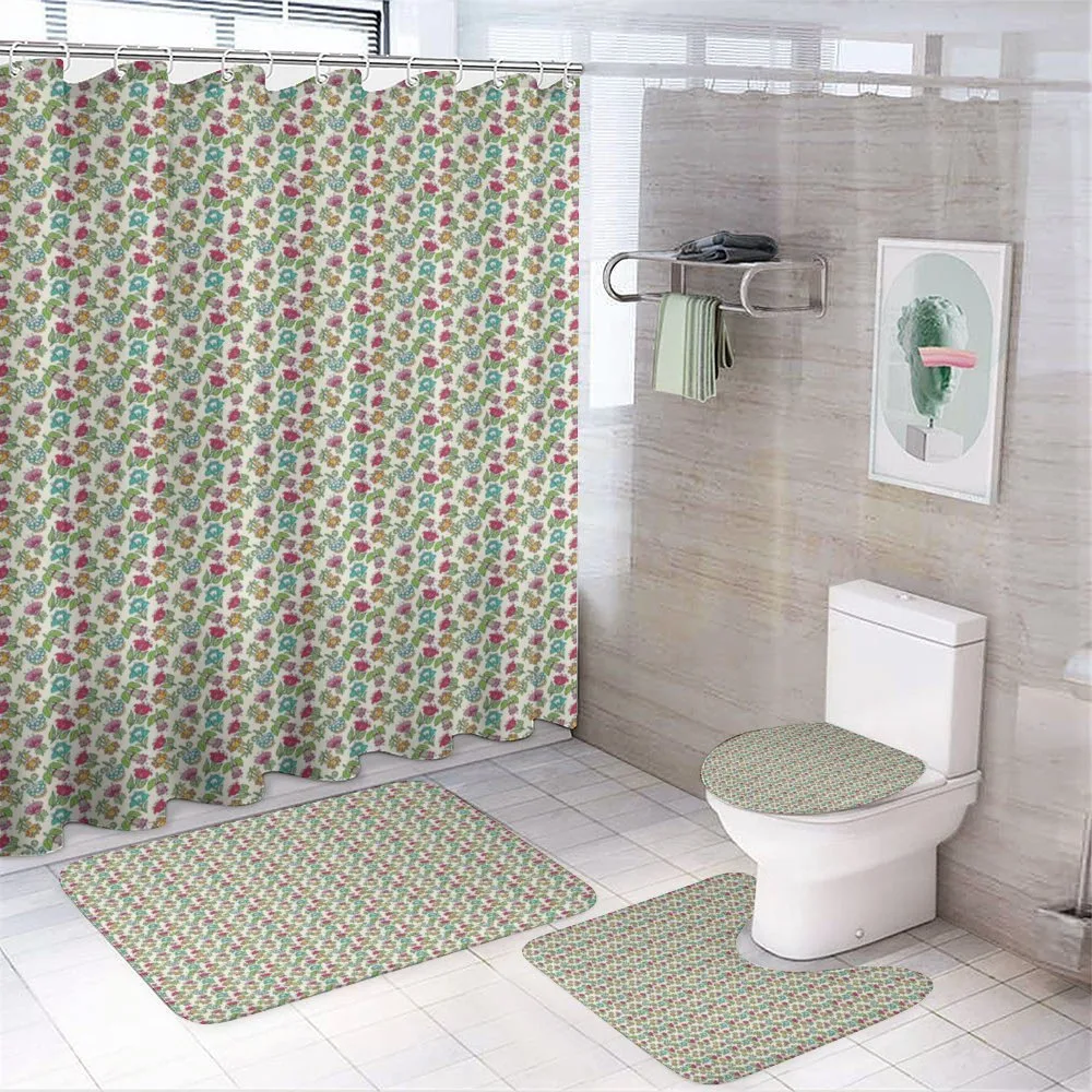 Colorful Detailed Flowers — 4-Piece Bathroom Set preview
