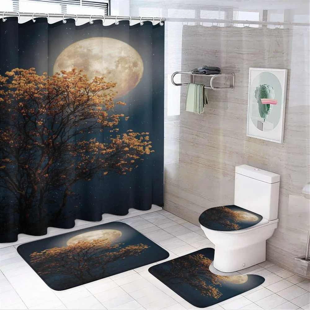 Retro Yellow Flowers Tree — 4-Piece Bathroom Set preview