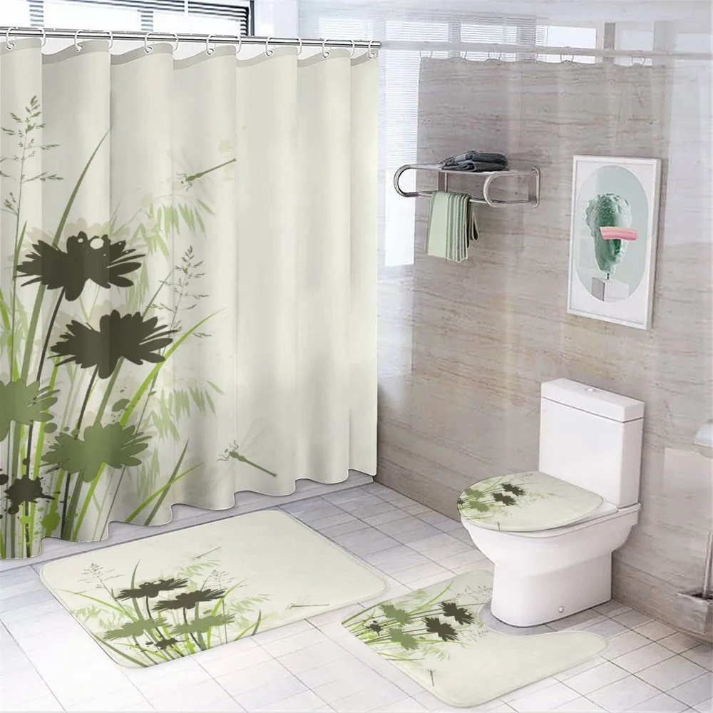 Flowers Leaves Dragonfly — 4-Piece Bathroom Set preview