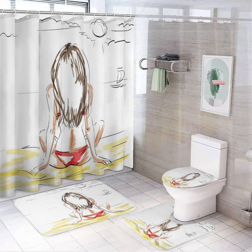 Sketch Beach Summer — 4-Piece Bathroom Set preview