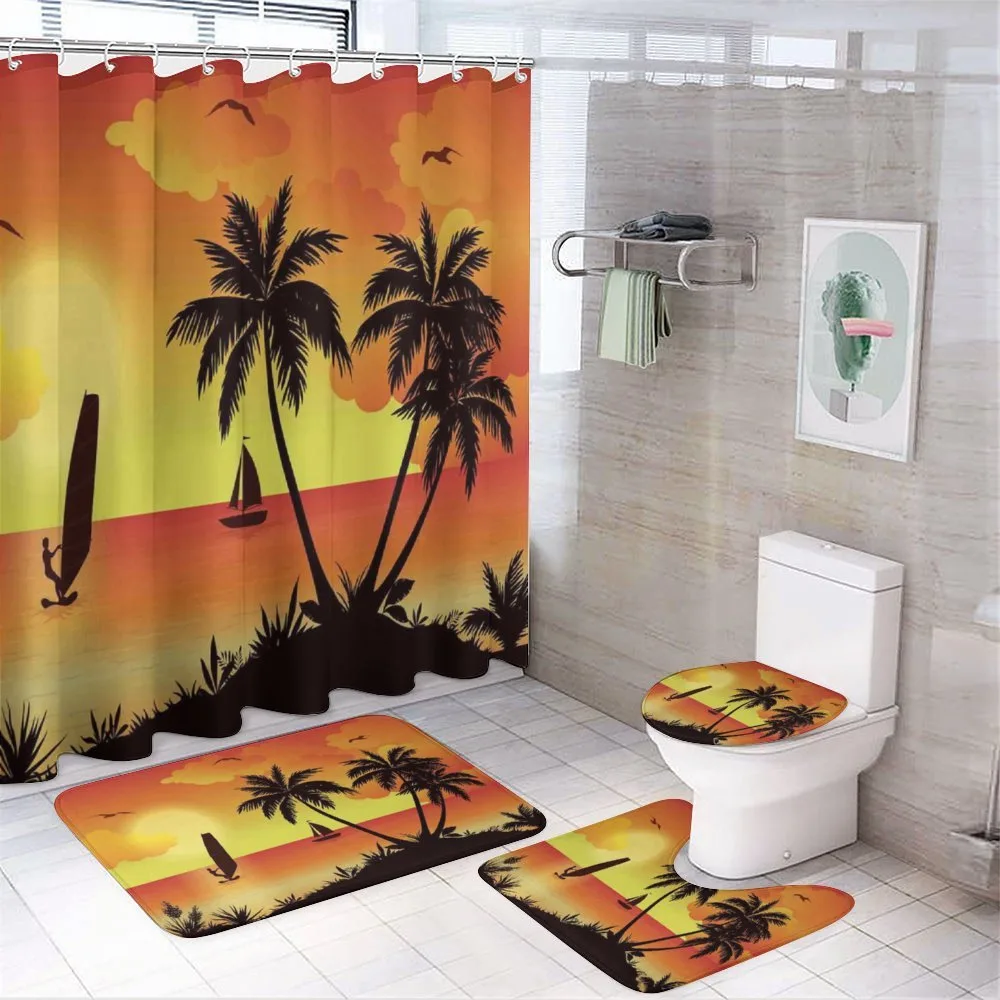 Coconut Palms and Surfer — 4-Piece Bathroom Set preview