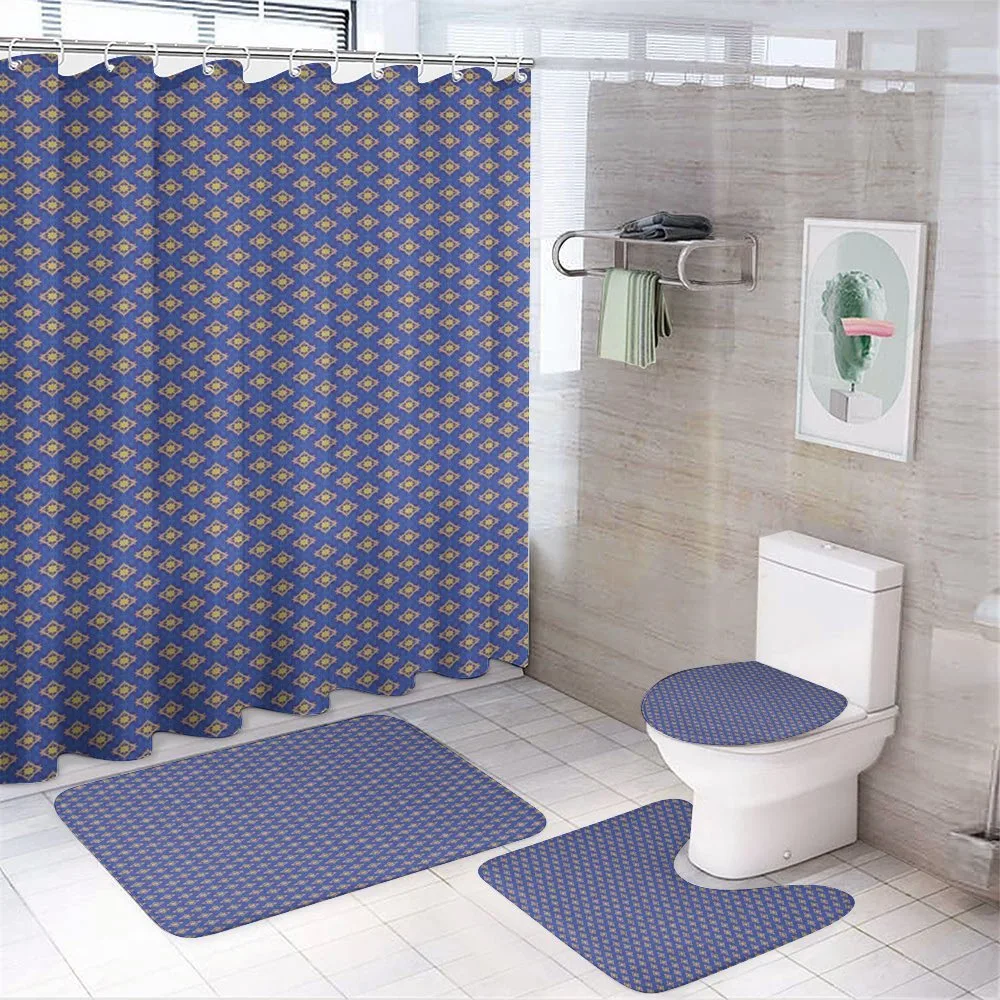 Floral Diamond Shape Pattern 4-Piece Bathroom Set product video