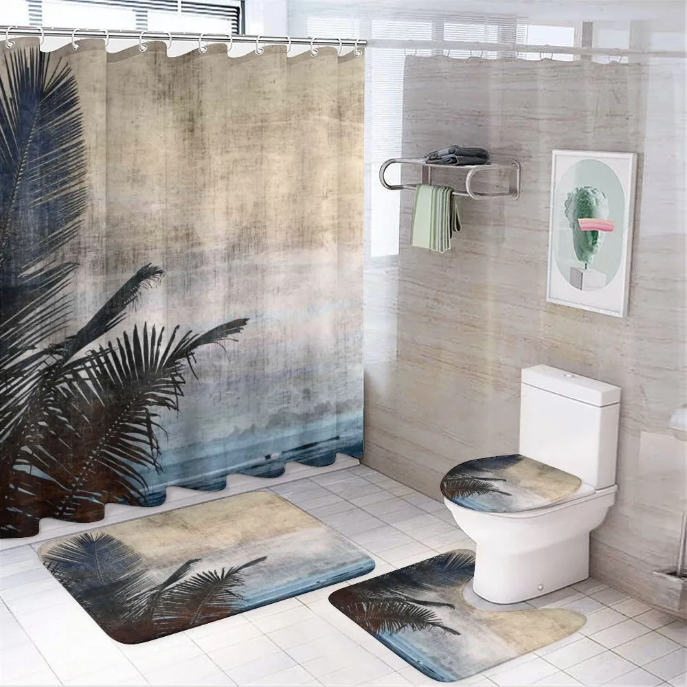 Grunge Palm Trees Art — 4-Piece Bathroom Set preview